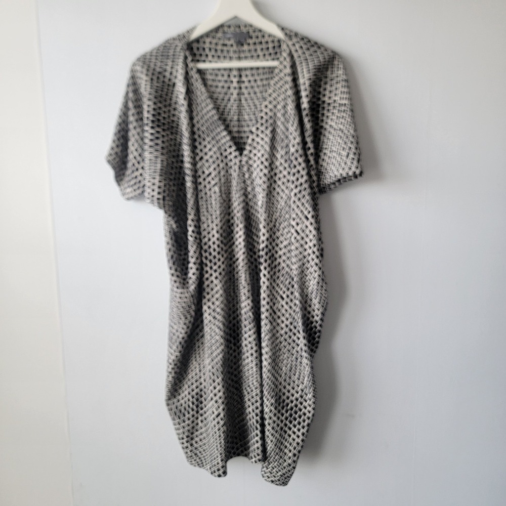 Vince women's Ladder Print V-Neck 100% Silk Tunic Dress size S Boxy Oversized